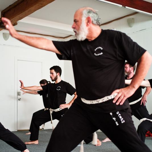 A group practicing Boabom in a studio