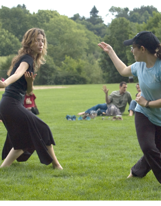 two women practicing boabom