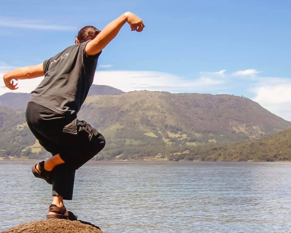 man practicing moving meditation